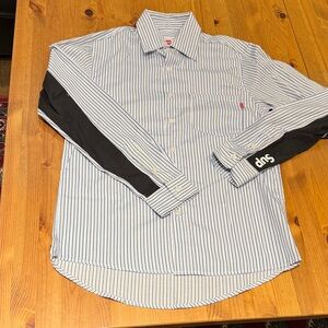 Supreme Comme Des Gacons Blue and White Striped Shirt with Black Sleeves